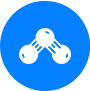 An icon showing three white balls in blue circle